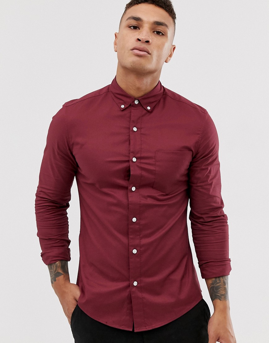 Topman oxford shirt in burgundy-Red