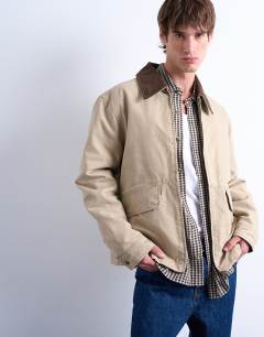Padded canvas jacket in washed stone