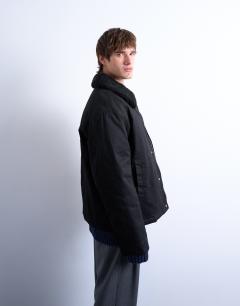 Model wearing Padded coach jacket with borg collar in black