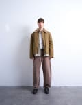 [Topman] Topman padded coach jacket with borg collar in stone-Green XS STONE