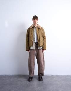 Padded coach jacket with borg collar in stone