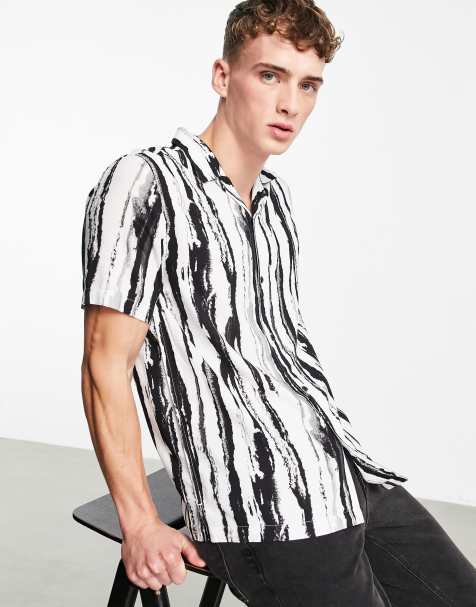 Topman painted stripe shirt in mono  - view 1
