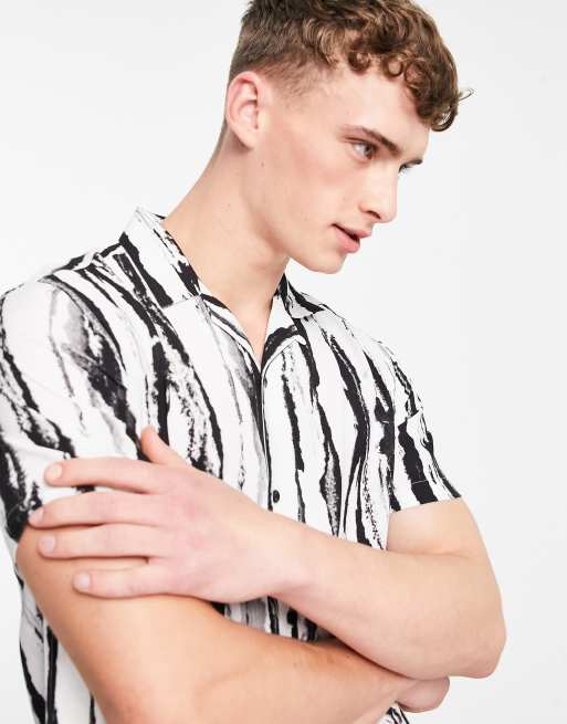 Topman painted stripe shirt in mono , 3 of 4