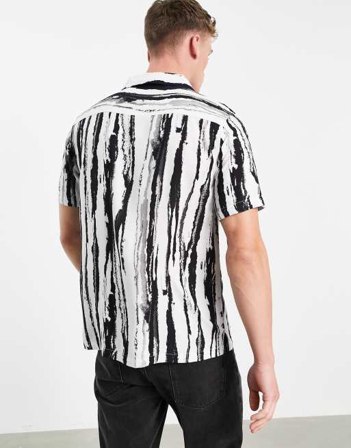 Topman painted stripe shirt in mono , 4 of 4