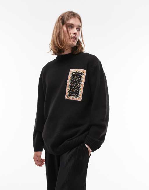 Topman paisley embroidery sweater in black