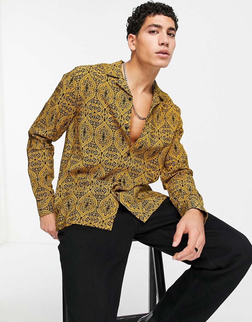 Topman paisley print shirt in mustard-Multi