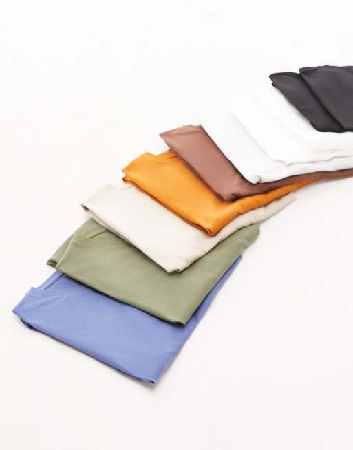 Topman - Pakke med 10 klassiske T-shirts i sort/hvid/lysegrå/beige/rustrød/kakigrøn/blå/brun