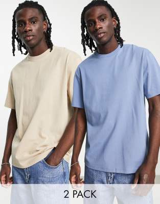 Topman - Pakke med 2 oversized T-shirts i blå og beige - view 1