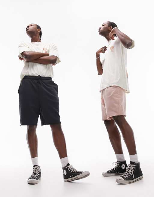 Topman - Pakke med 2 par oversized shorts i forvasket sort og lyserød