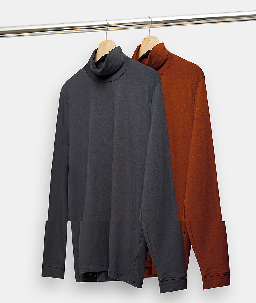 Topman - Pakke med 2 sweatshirts med rullekrave i grå og brun-Multifarvet