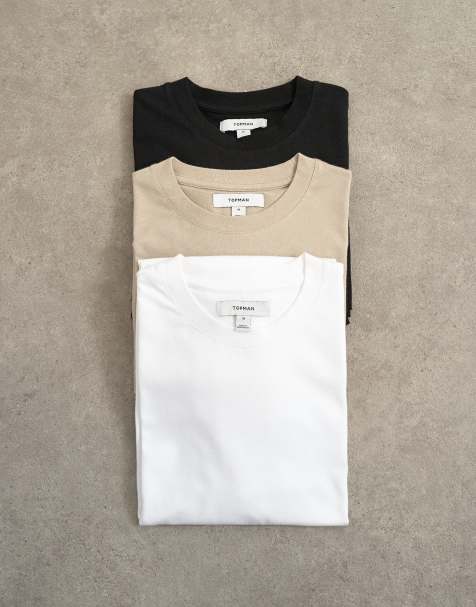Topman pakke med 3 klassiske T-shirts i sort, hvid og beige - view 1