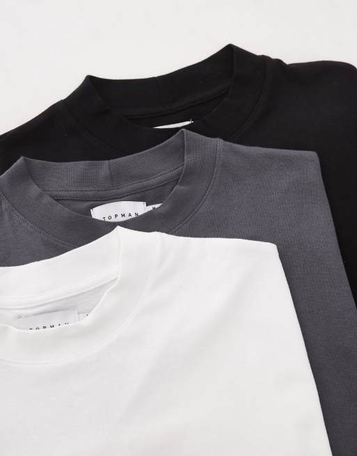 Topman - Pakke med 3 oversized T-shirts i sort/hvid/koksgrå