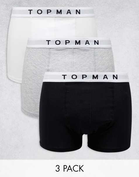 Topman - Pakke med 3 par boksershorts i sort/hvid/gråmeleret med hvidt taljebånd - view 1
