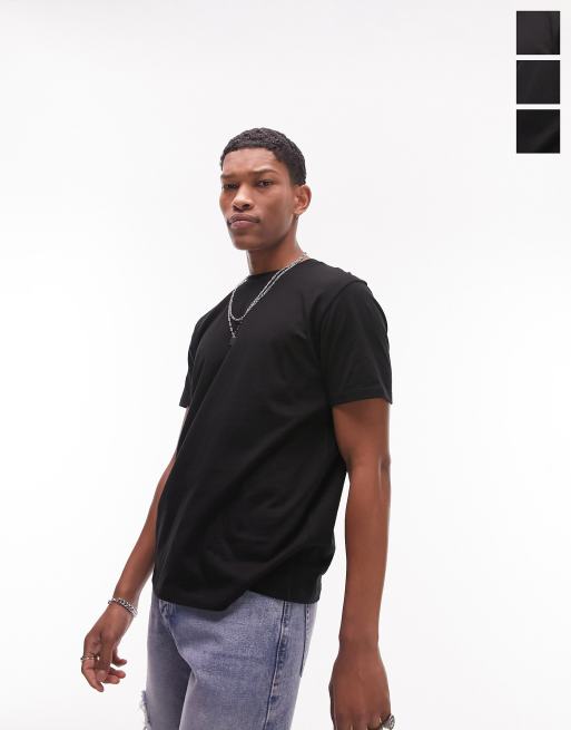 Topman - Pakke med 3 sorte T-shirts i regular fit