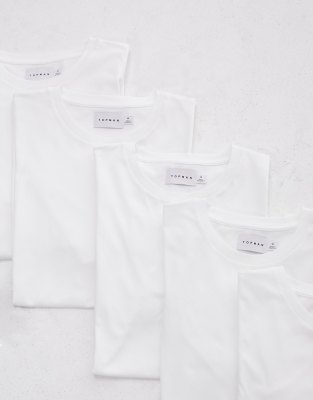 Topman - Pakke med 5 hvide T-shirts i regular fit