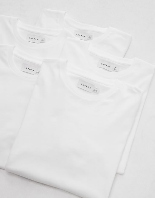 Topman - Pakke med 5 hvide T-shirts i regular fit