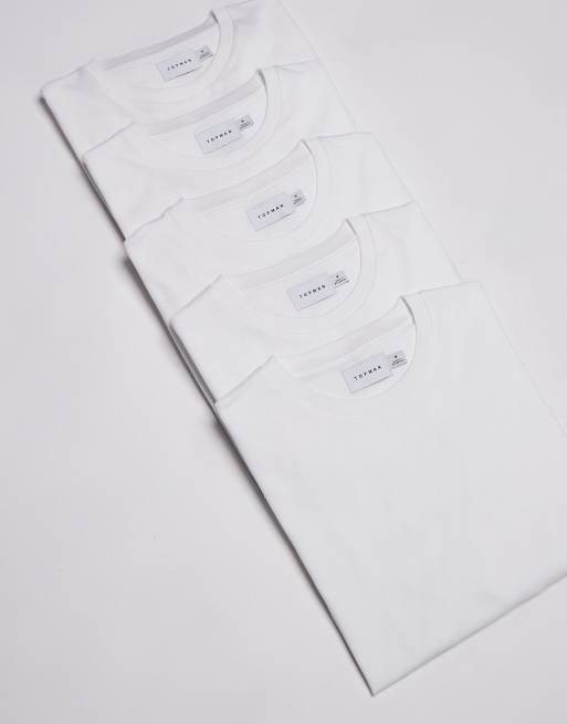 Topman - Pakke med 5 hvide T-shirts i regular fit