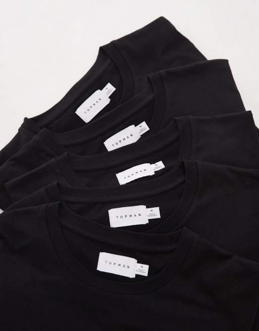 Topman - Pakke med 5 sorte T-shirts i regular fit