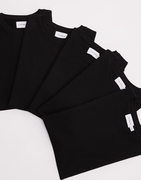 Topman - Pakke med 5 sorte T-shirts i regular fit - view 1