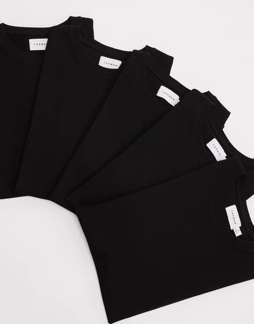 Topman - Pakke med 5 sorte T-shirts i regular fit