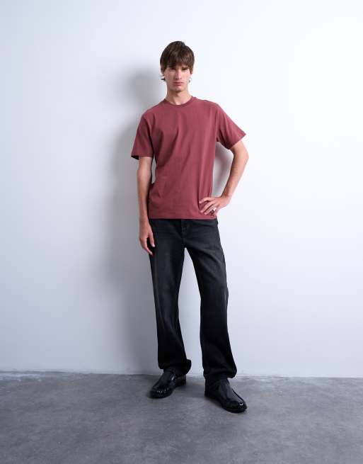 Topman - Pakke med 5 T-shirts i hvid/ecrufarve/kakigrøn/sort/bordeaux i klassisk pasform, 4 af 5