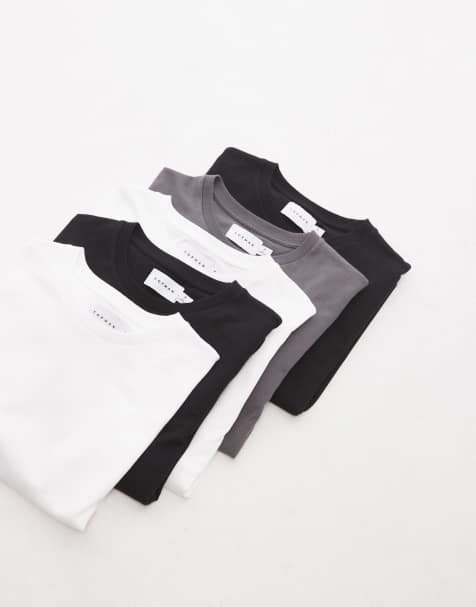 Topman - Pakke med 5 T-shirts i hvid/sort/koksgrå i regular fit - view 1