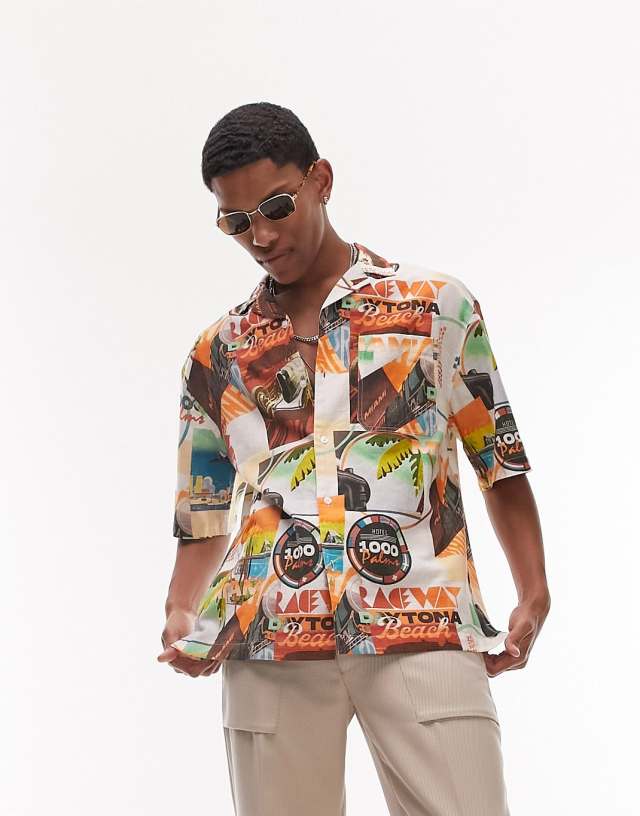 Topman palm beach printed short sleeve camp collar shirt