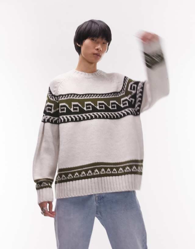 Topman panel graphic sweater with wool in gray