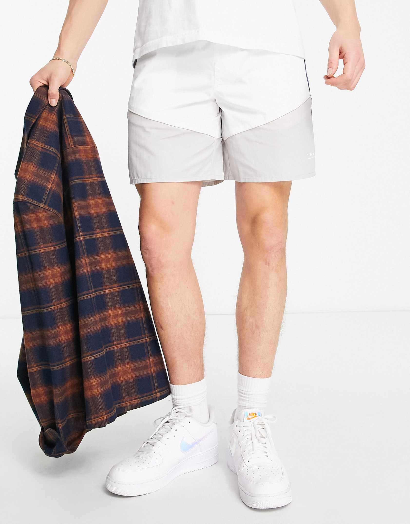 Topman panelled sports shorts in white and purple ASOS Price Checker