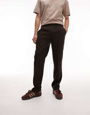 Topman skinny wool mix trousers with elasticated waist in brown - ASOS Price Checker