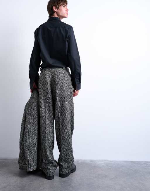 Topman - Pantalon ample en laine mélangée à chevrons - Noir, 5 de 5