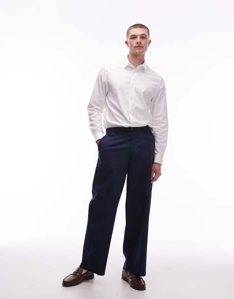Topman - Pantalon ample en lin mélangé - Bleu marine - view 1