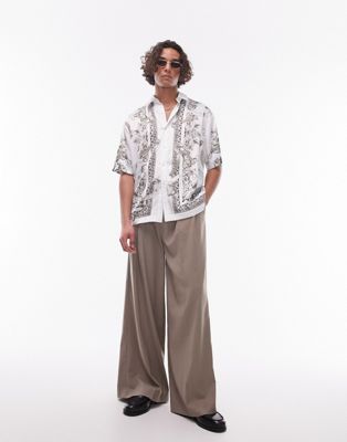 Topman twin pleat baggy smart trouser in stone  - ASOS Price Checker
