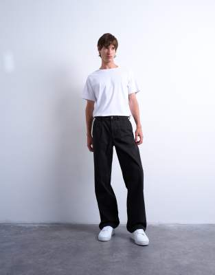 Topman - Pantalon baggy en sergé - Noir