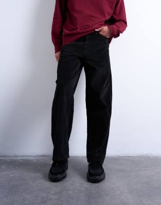 Topman - Pantalon baggy en velours côtelé - Noir