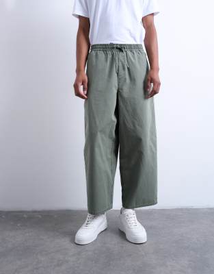 Topman - Pantalon barrel en ripstop - Kaki-Vert