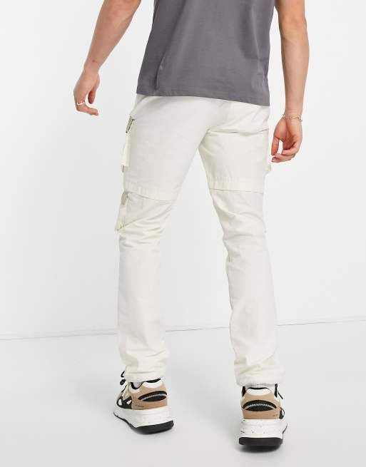 Topman - Pantalon cargo ajusté à ourlets élastiqués - Blanc cassé, 2 de 4