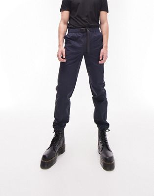 Topman relaxed belted cargo trousers with seam detail in navy - ASOS Price Checker