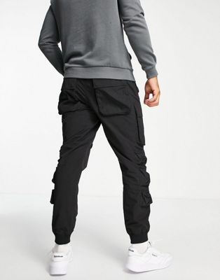 Homme Topman - Pantalon cargo décontracté en nylon avec poches multiples - Noir