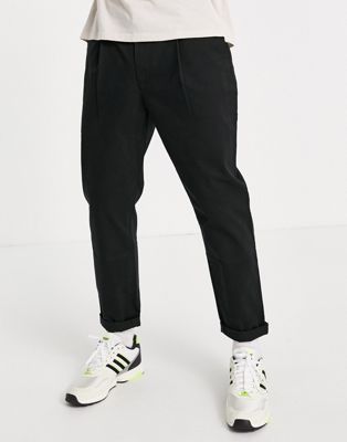 Topman - Pantalon chino coupe ajustée en coton biologique mélangé - Noir