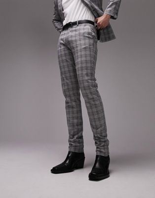 Topman skinny checked suit trousers in grey - ASOS Price Checker