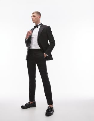 Topman - Pantalon de costume ajusté style smoking - Noir
