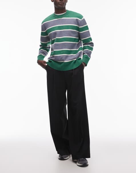 Topman - Pantalon de costume ample en laine mélangée de qualité supérieure avec taille haute - Noir - view 1