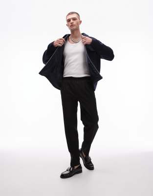 Topman - Pantalon de costume décontracté en laine mélangée de qualité supérieure à taille élastiquée - Noir