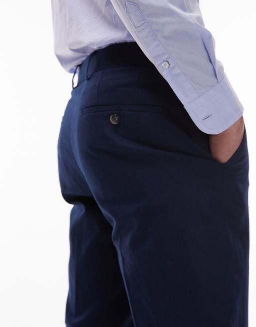 Topman - Pantalon de costume droit en lin mélangé - Bleu marine, 5 de 5
