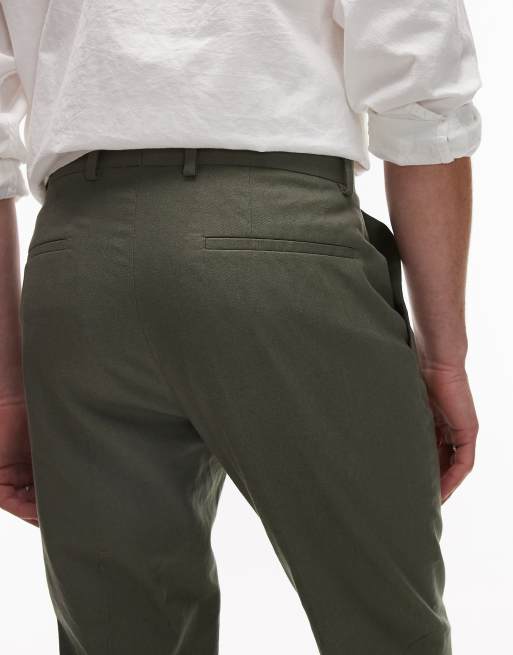 Topman - Pantalon de costume droit en lin mélangé - Kaki, 2 de 5