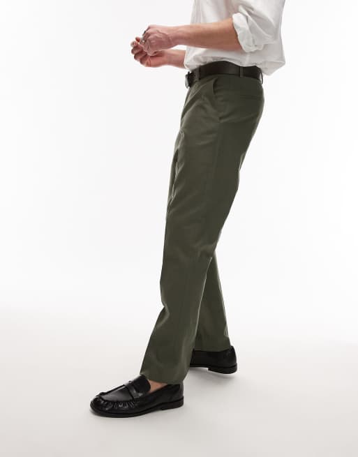 Topman - Pantalon de costume droit en lin mélangé - Kaki, 3 de 5