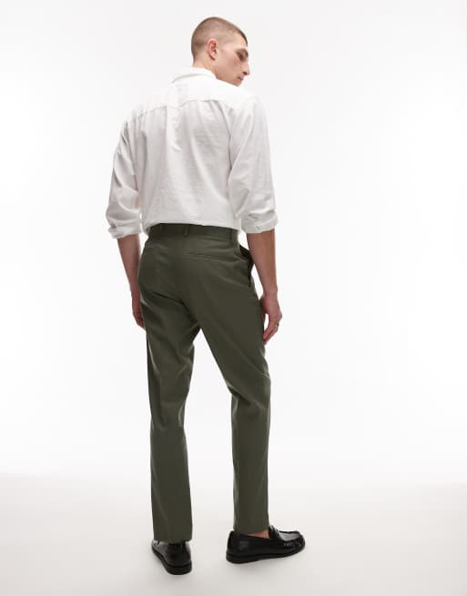 Topman - Pantalon de costume droit en lin mélangé - Kaki, 5 de 5