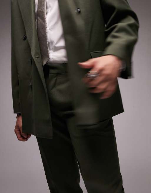 Topman - Pantalon de costume fuselé à pinces et doux au toucher - Kaki, 3 de 4