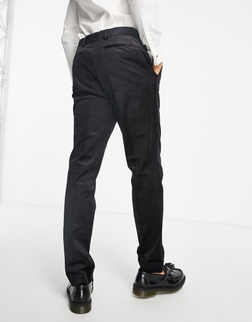 Topman Pantalon de costume slim en velours c tel Noir ASOS